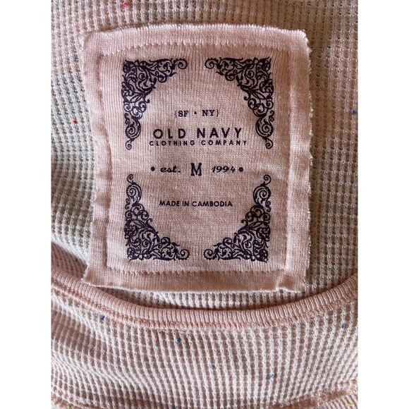 Vintage Y2K Old Navy Fitted Waffle Knit Babydoll Top Size M Pink Speckled Long - Picture 4 of 9